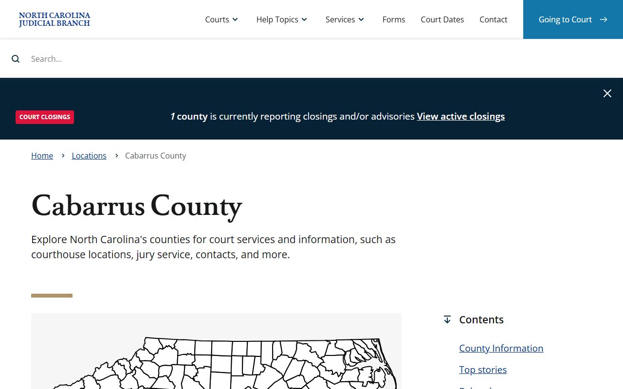 Cabarrus County Judicial Branch location page for court records