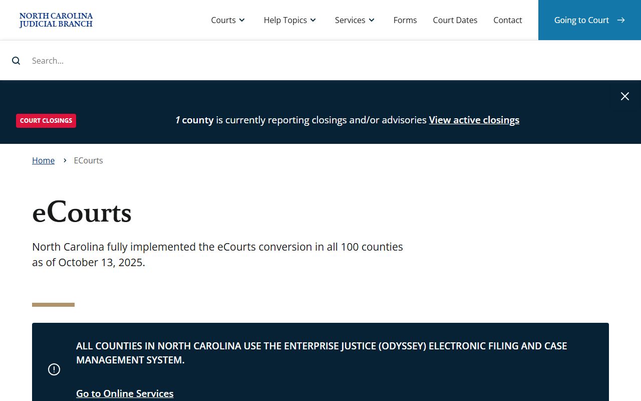 North Carolina eCourts overview used for Cabarrus County court records