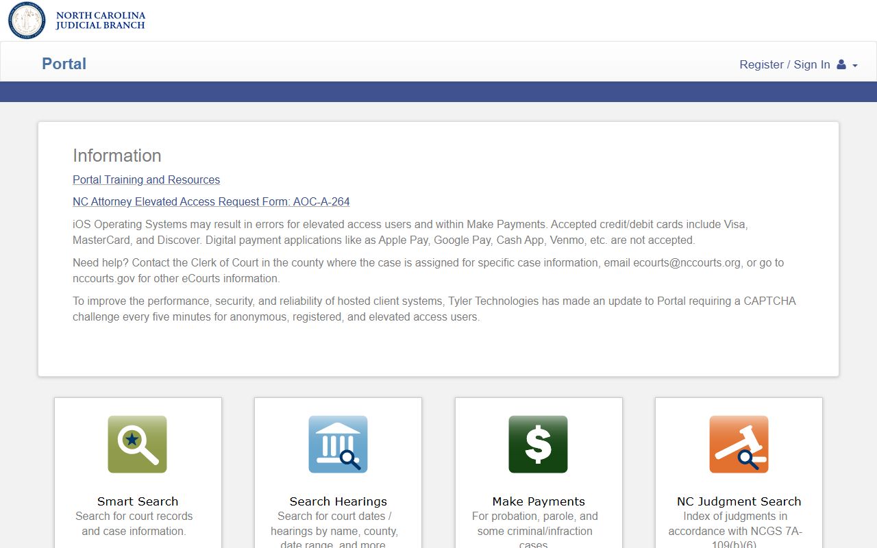 Cabarrus County court records search on the North Carolina eCourts Portal
