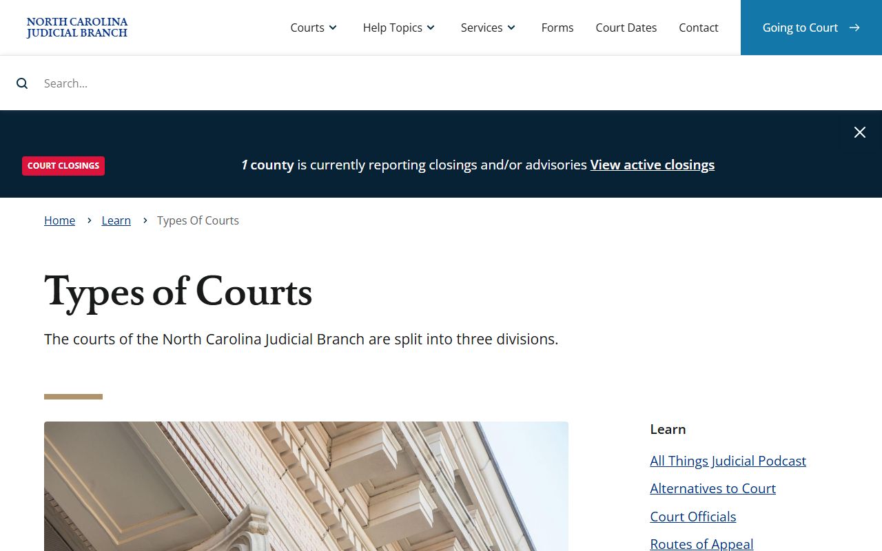 North Carolina types of courts page for Cabarrus County court records