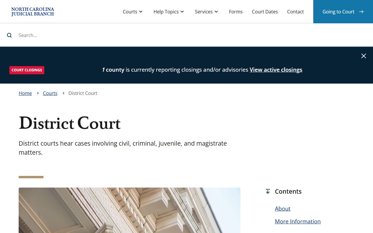 North Carolina District Court overview for Cabarrus County