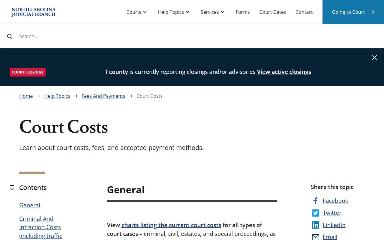 North Carolina court costs help topic for the Cabarrus County Clerk
