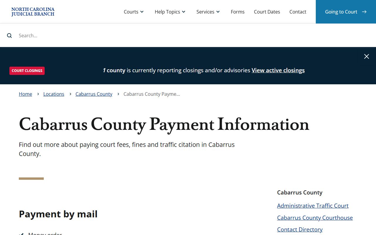 Cabarrus County court payment information tied to court dockets
