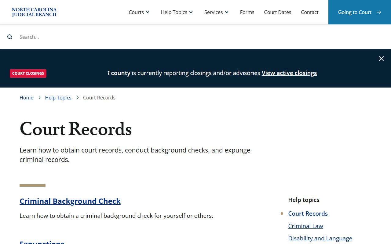 North Carolina court records help topic for Cabarrus County