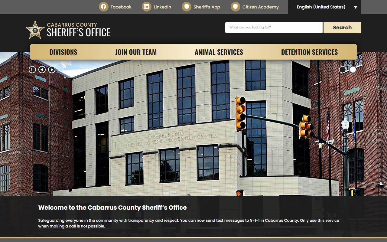 Cabarrus County Sheriff's Office homepage for arrest records