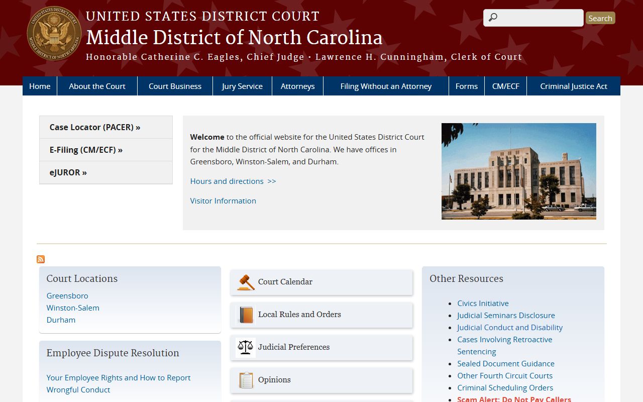 U.S. District Court Middle District of North Carolina serving Cabarrus County
