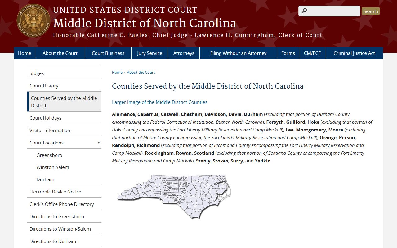 Middle District of North Carolina counties served, relevant to Cabarrus County