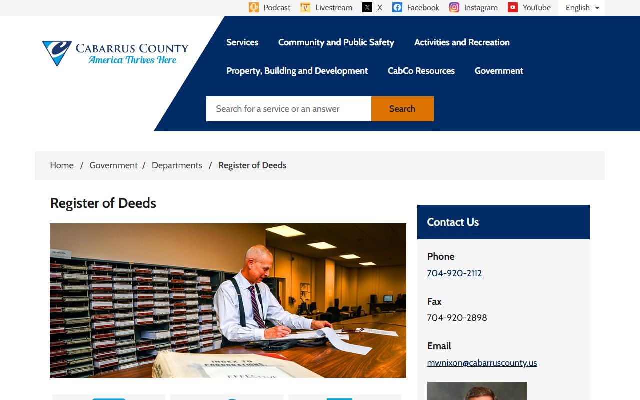 Cabarrus County Register of Deeds for marriage records