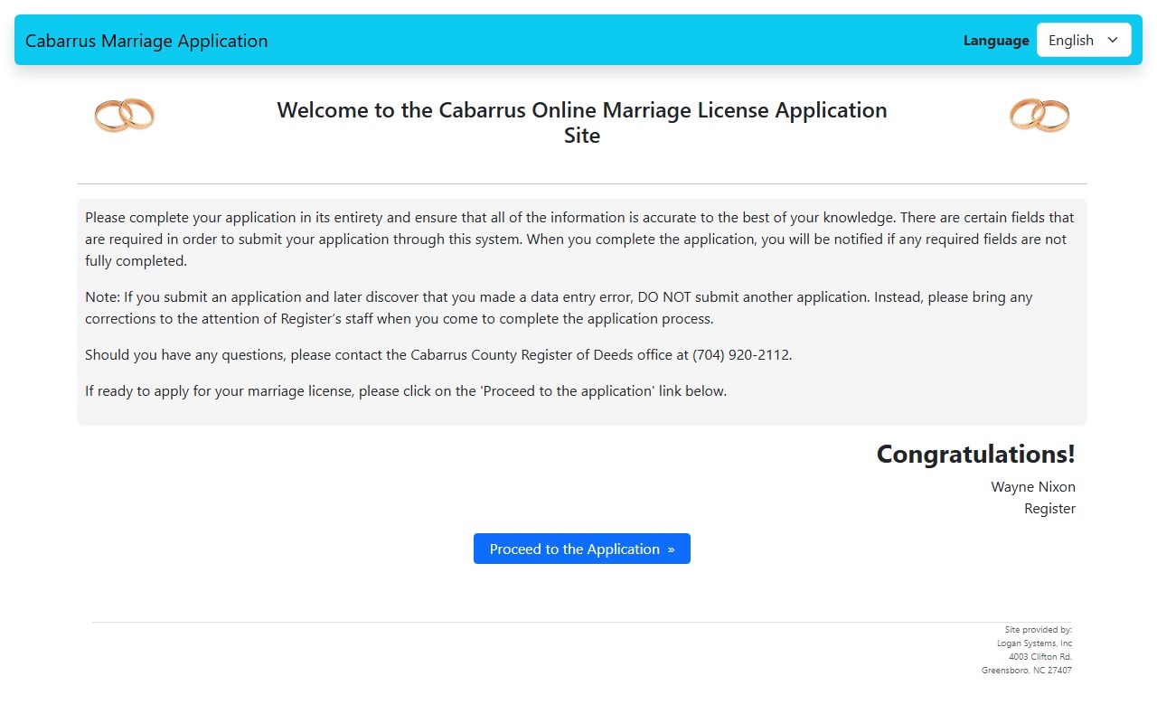 Cabarrus County online marriage license application