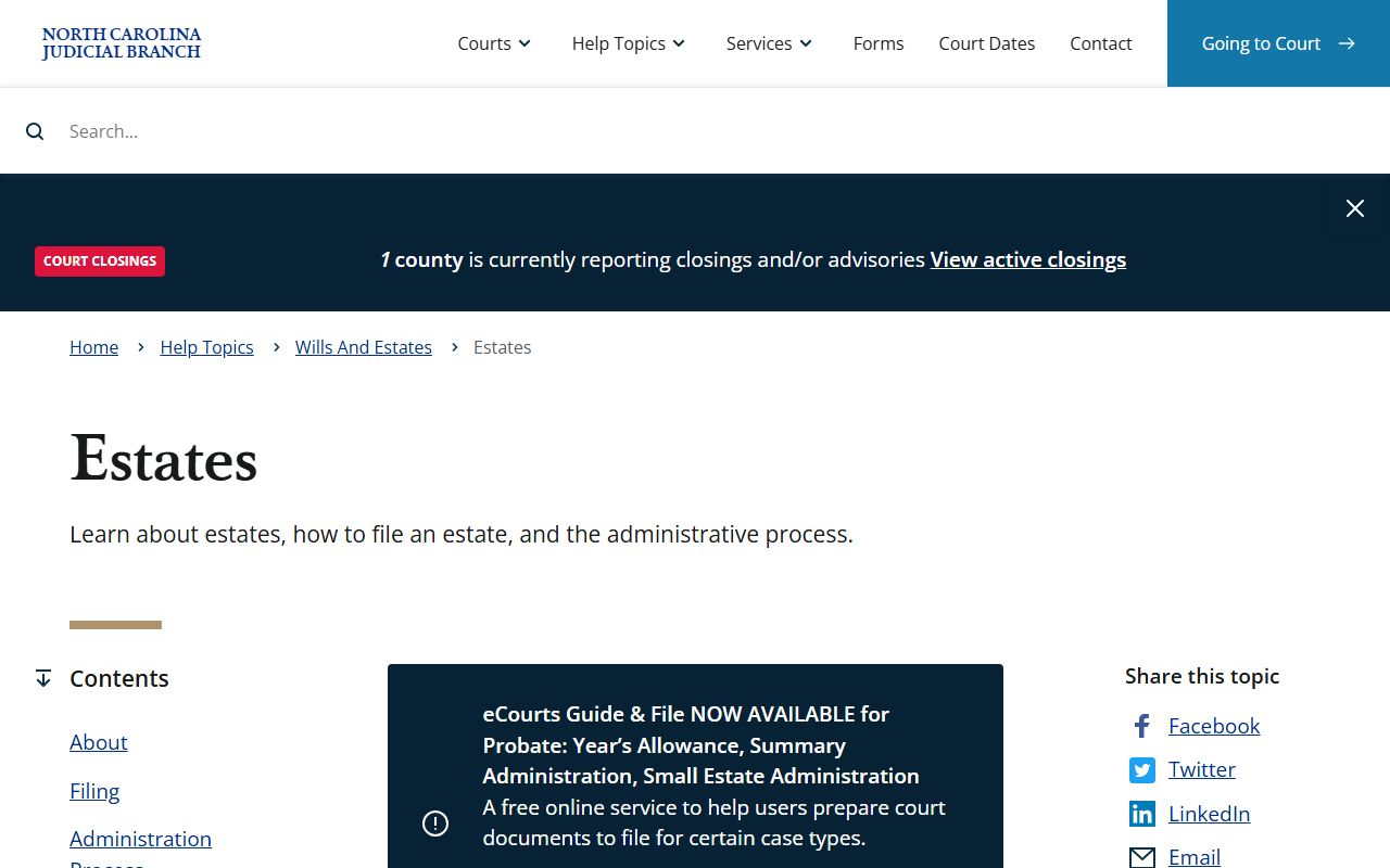 North Carolina estate administration help topic for Cabarrus County probate records
