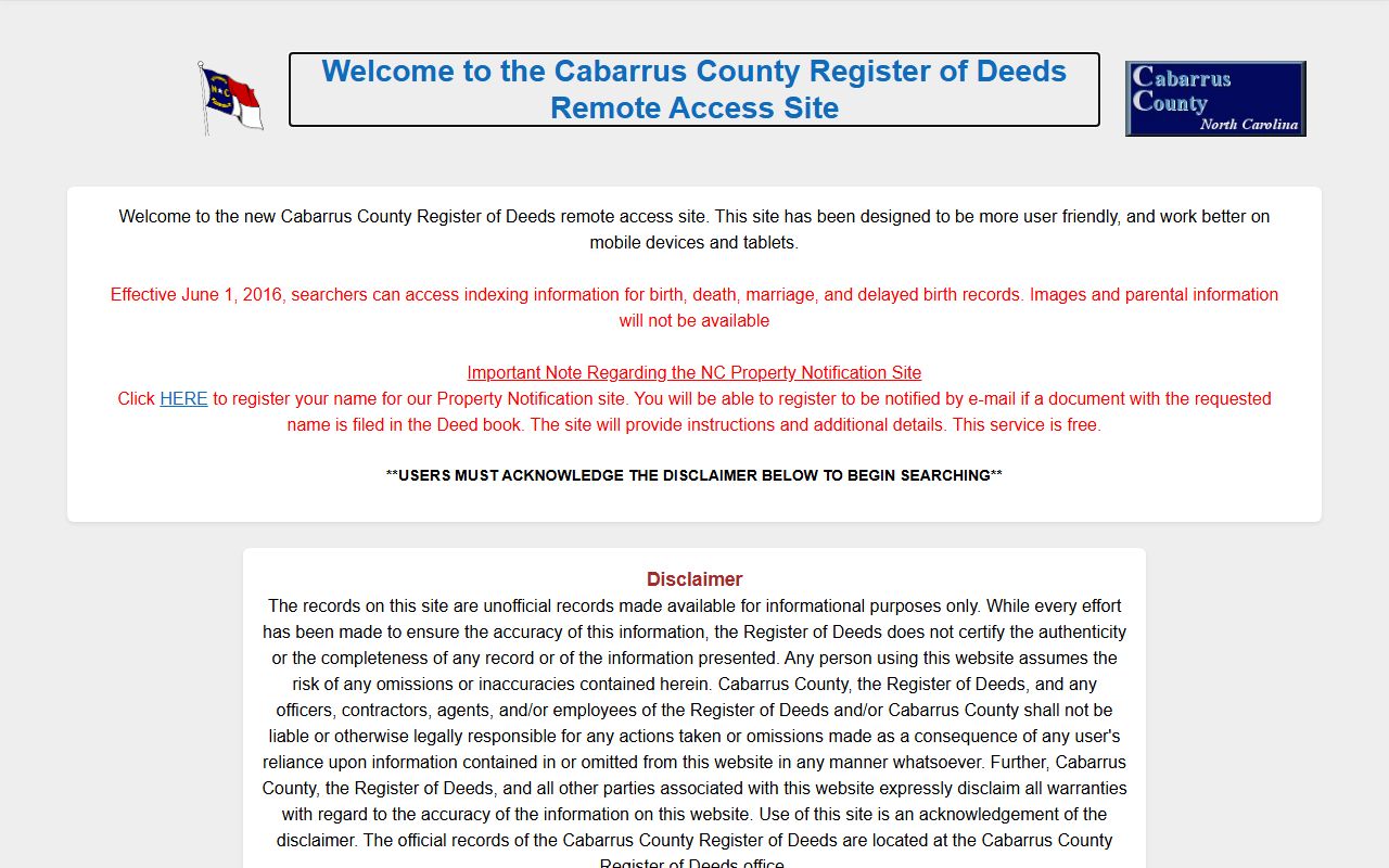 Cabarrus Register of Deeds online records search for public records