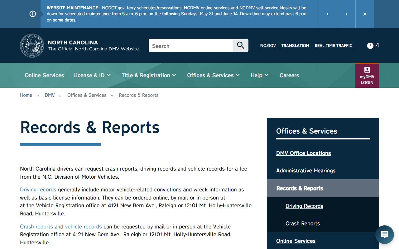 NCDMV records and reports for Cabarrus County driver records