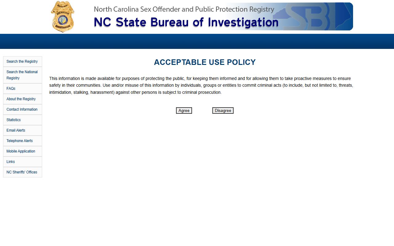 NC SBI sex offender registry related to Cabarrus County records